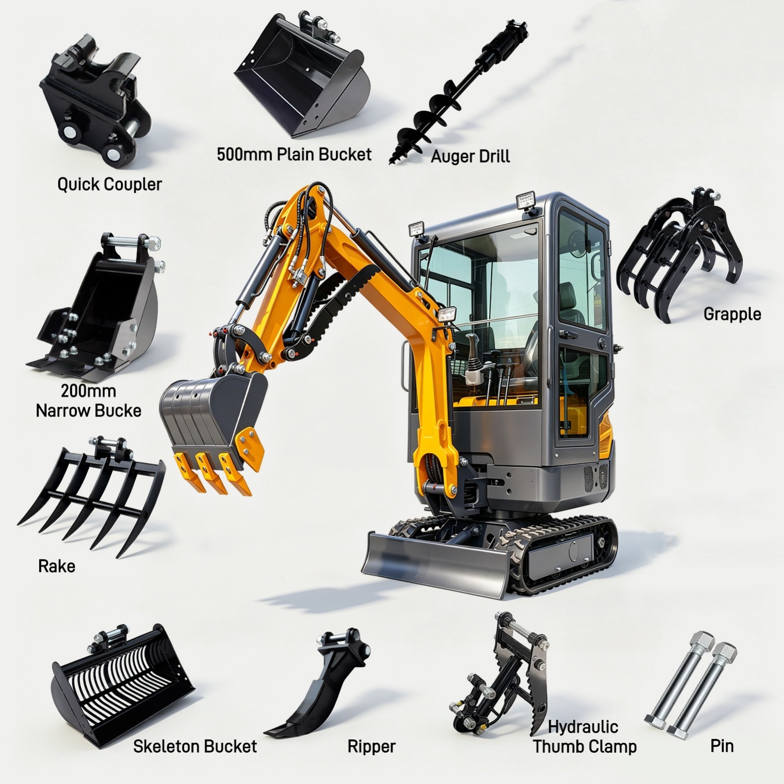 1.5T NEW Mini Excavator Closed Cab EPA 13.5HP B&S Engine Digger w/10Attachment