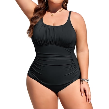 LVWQ Plus Size One Piece Swimsuit for Women Tummy Control Ruched Bathing Suit Push Up Swimwear with Adjustable Straps Full Coverage L-4XL