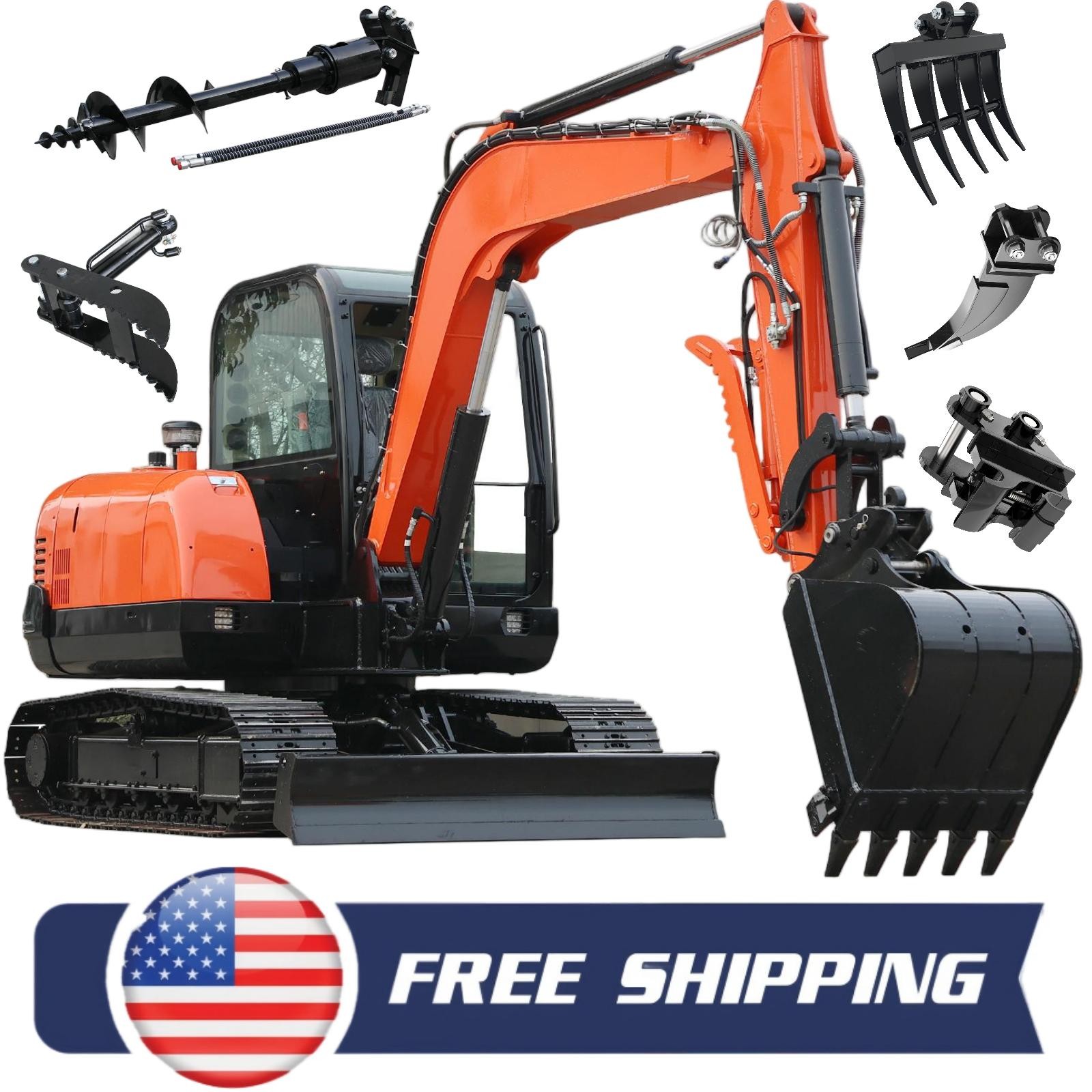 6T Mini Excavator Yanmar AC Cab Hydraulic Digger Multi Attachments Construction