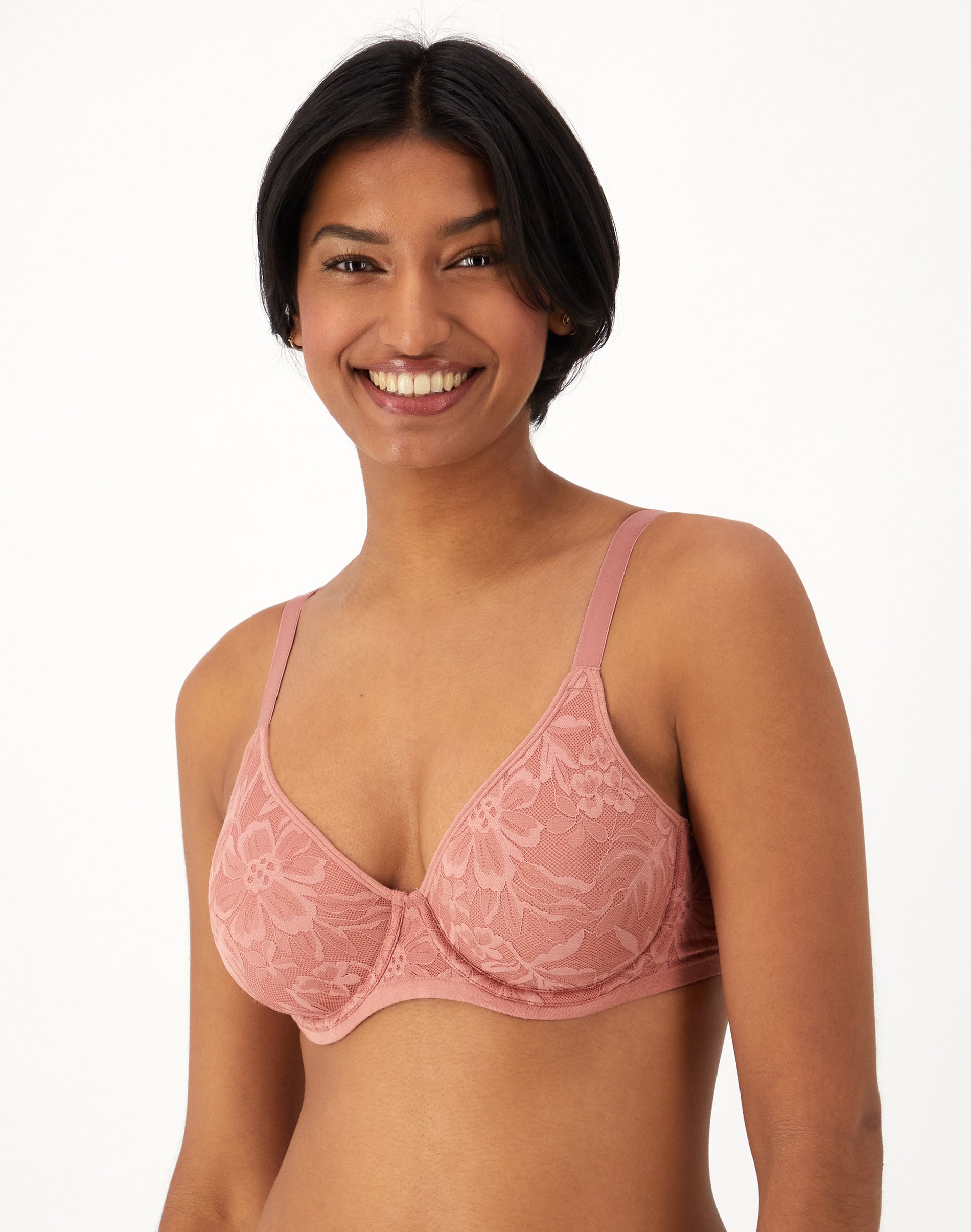 Bali Breathe Cotton Modal Lace Underwire Bra Misted Rose 38DD Women’s