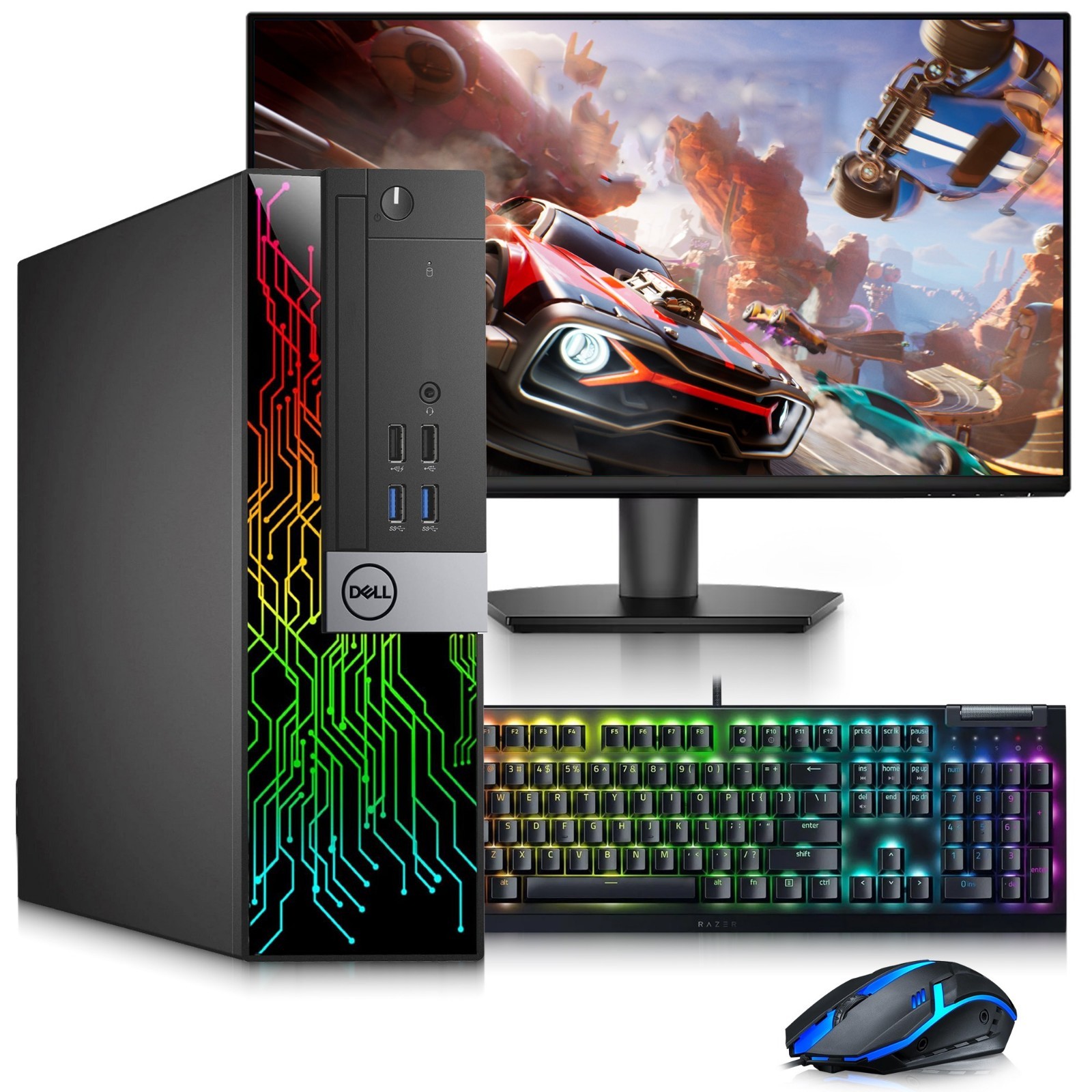 Dell RGB Gaming PC i5-8th 16GB 256GB SSD 24″ LED NVIDIA 1030 RGB-KB&M WiFi Win11