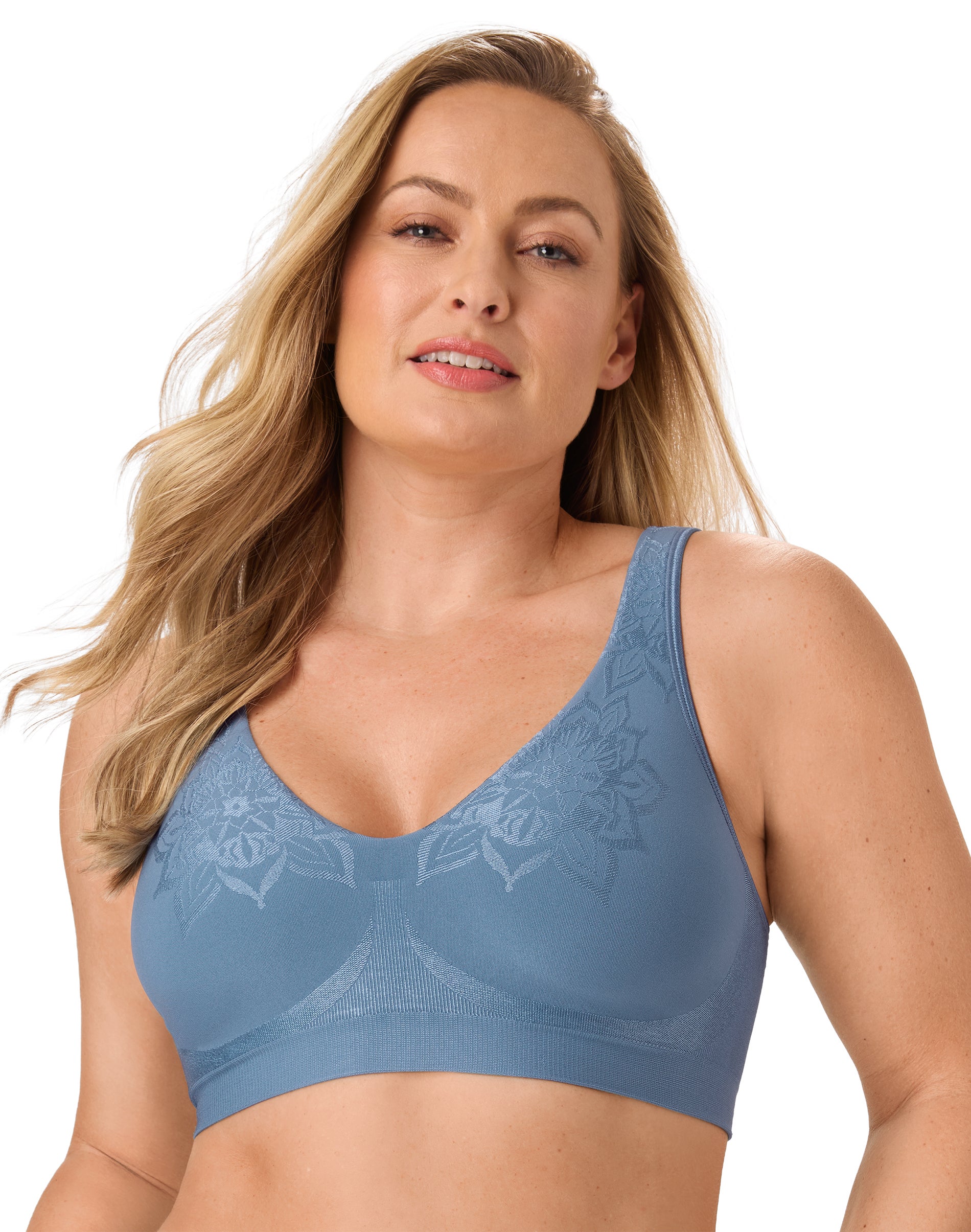 Bali Comfort Revolution ComfortFlex Fit Seamless 2-Ply Wireless Bra Antique Blue Aztec L Women’s