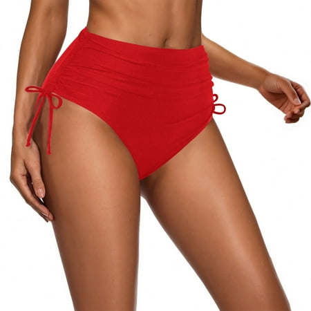 qolati Swimsuit Bottom for Women Side Drawstring Ruched Front Bikini Bottoms High Waisted Full Coverages Bathing Suit Beach Swim Bottom, Size S-2XL