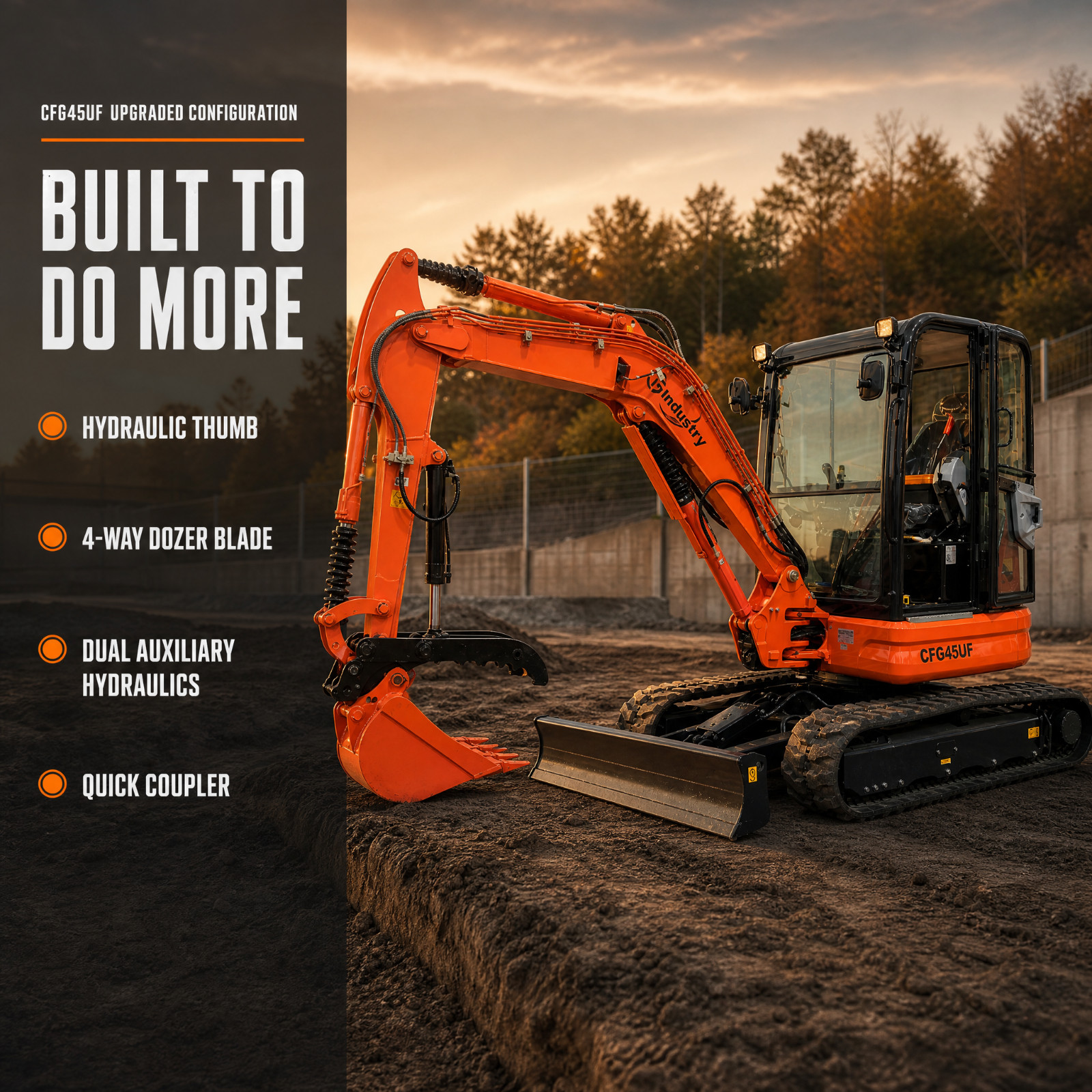 AGT-CFG45UF Mini Excavator Kubota Diesel Hydraulic Thumb AC Dual Aux 4-Way Blade