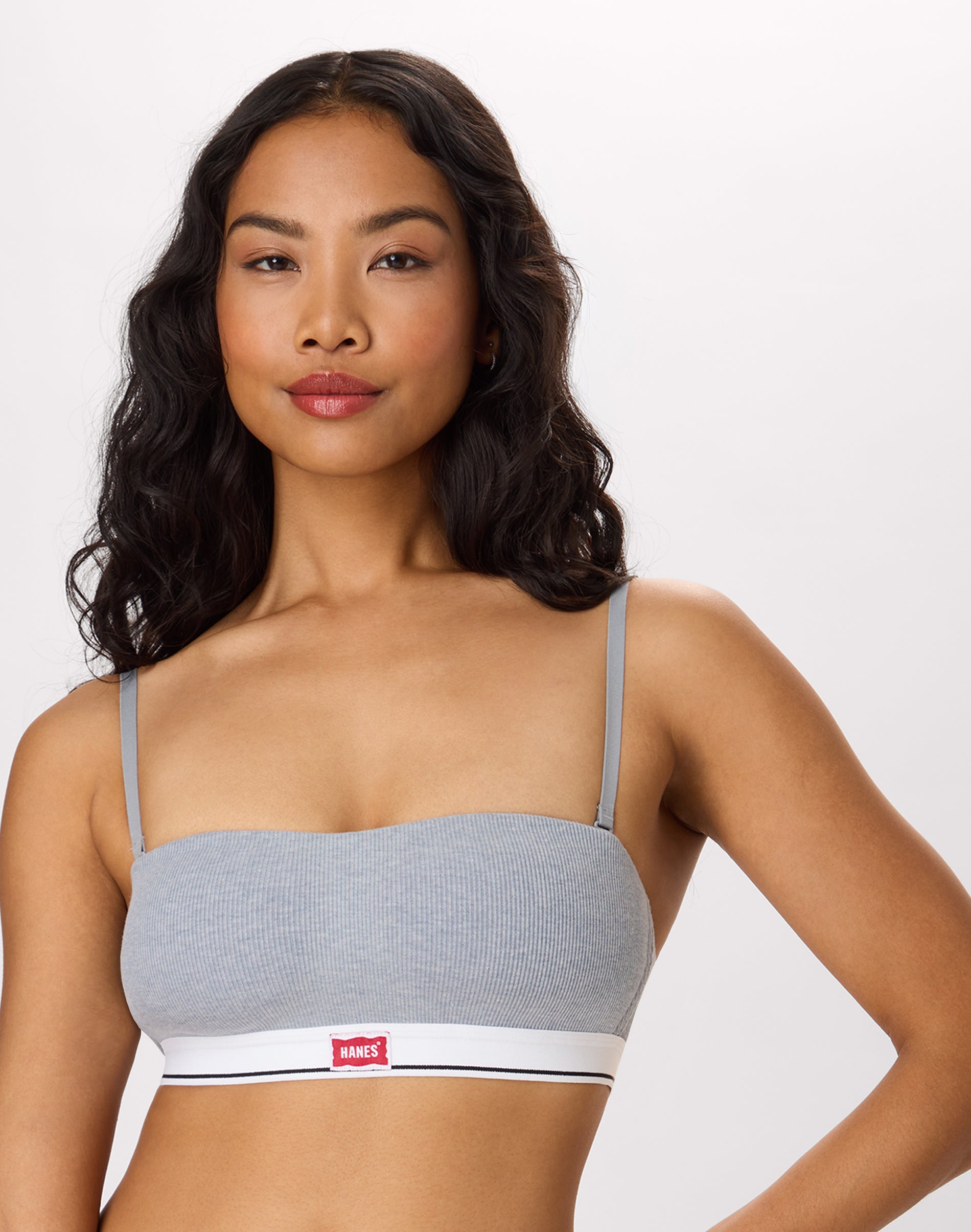 Hanes Originals Women’s T-Shirt Bra Bandeau, Light Lift Multiway Balconette Wireless Padded Grey XL