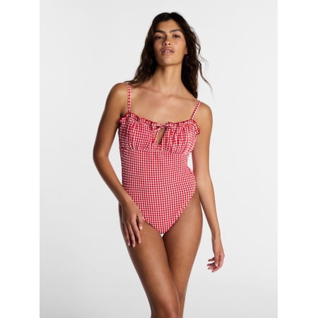 Kacey Lee Women’s and Women’s Plus Tie Neck Scoop Back One Piece Swimsuit, Sizes XS-3X