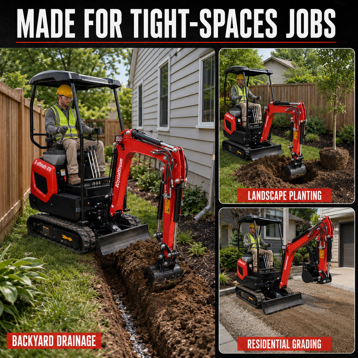 X-ultimate XIV‌ Excavator 1.4T Digger 13.5hp Gas Tracked Crawler B&S EPA Engine