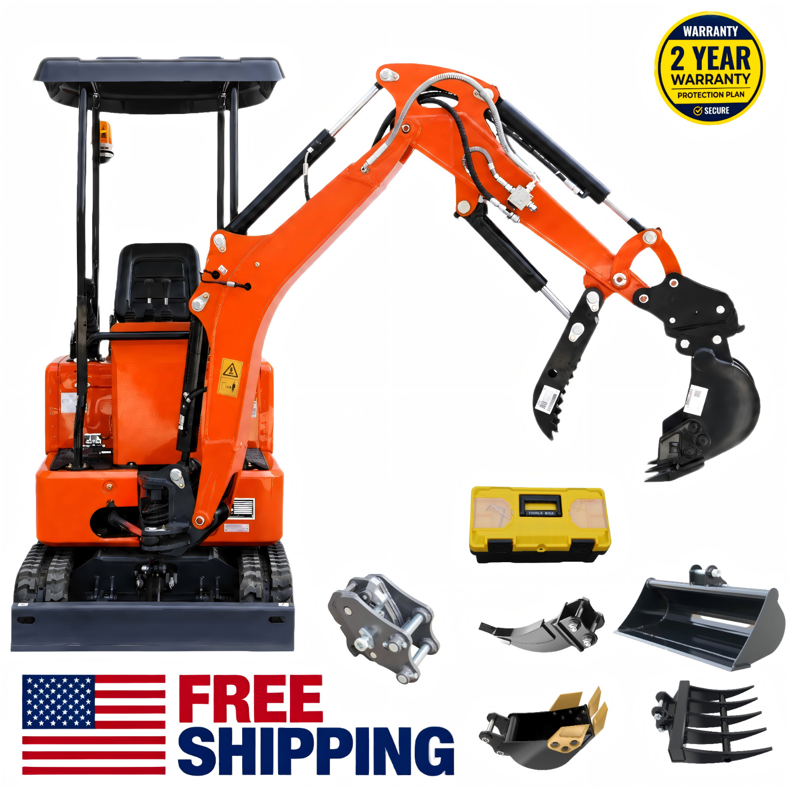 1.4T Mini Excavator 13.5HP B&S Gas Swing Boom Coupler Pilot Counterweight USA