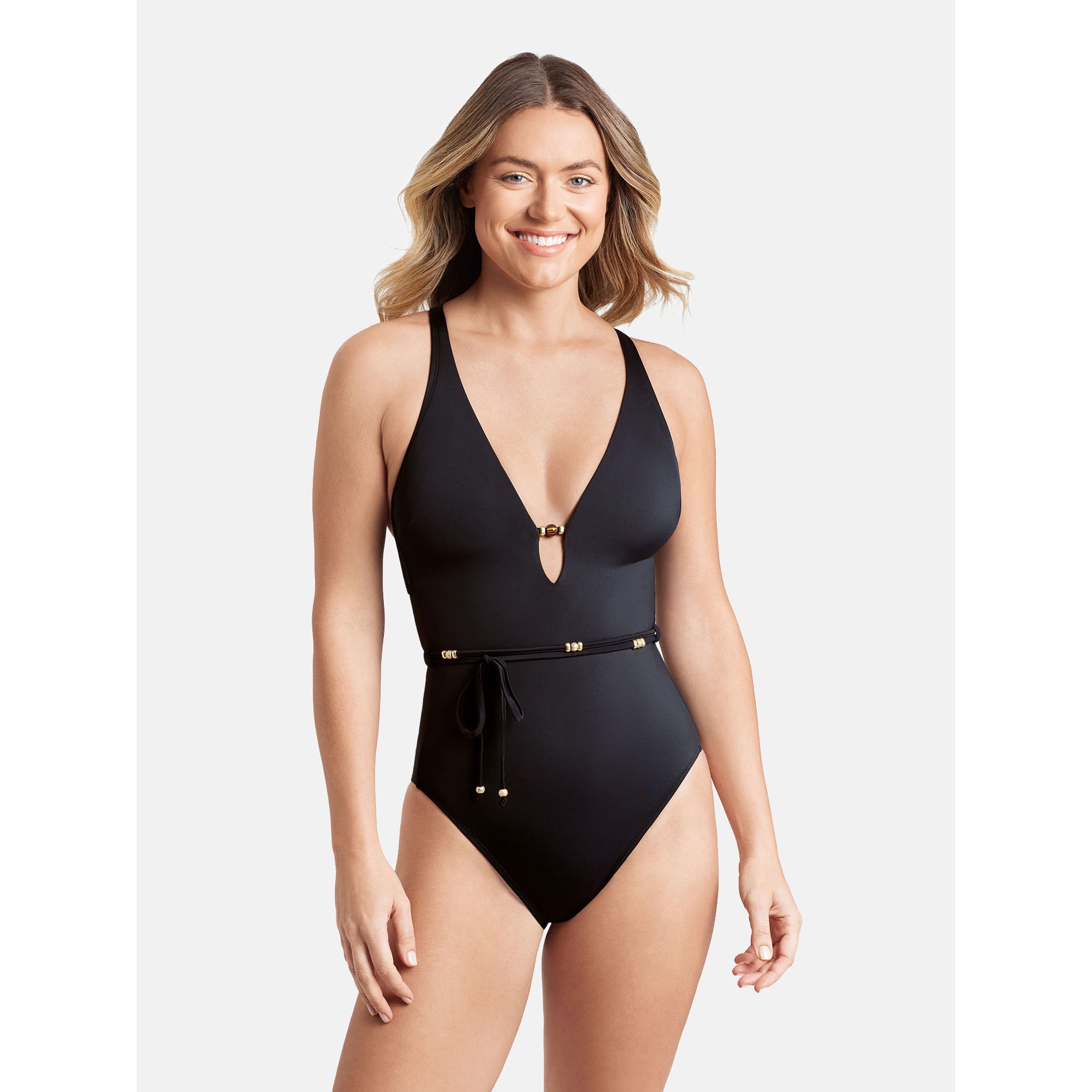 Sofia by Sofia Vergara Women’s and Women’s Plus Plunge 1PC with belt strap One Piece Swimsuit