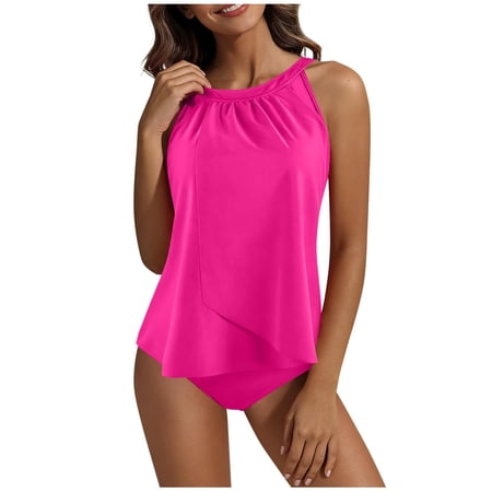 Ahdbta Womens Ruffle High Waisted Tankini Swimsuit Tummy Control Bathing Suit Summer Beach Swimwear with Bottom