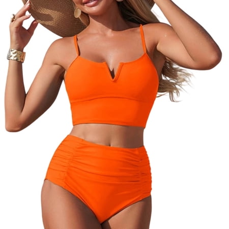 UTSJKR High Waisted Bikini Sets for Women – V Wire Two Piece Swimsuits Swim Suits 2026 Tummy Control Bathing Suit Orange XL