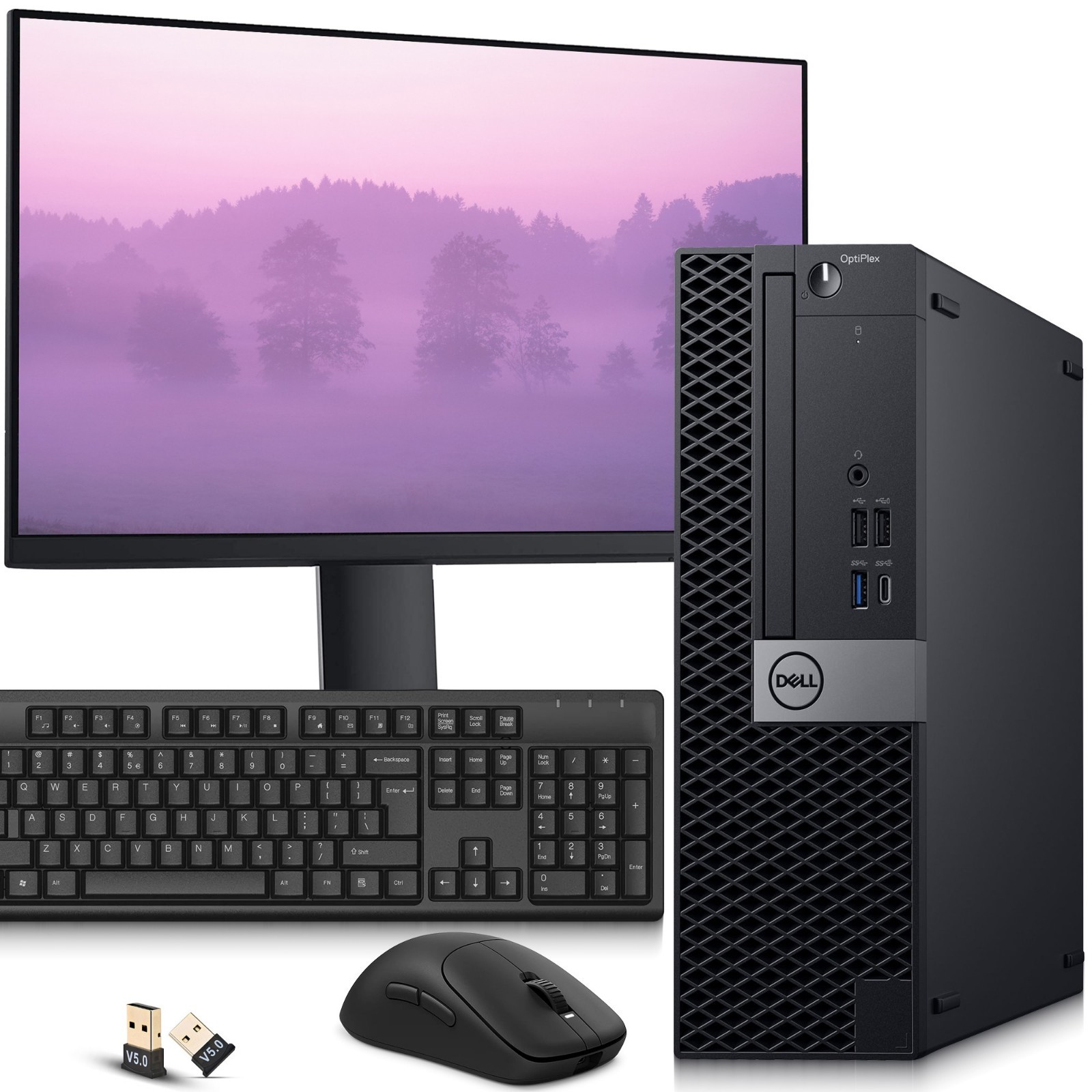 Dell 7070 Desktop PC i5-8th 8GB 256GB SSD 500GB HDD 24” LED WiFi WirelessK&M W11