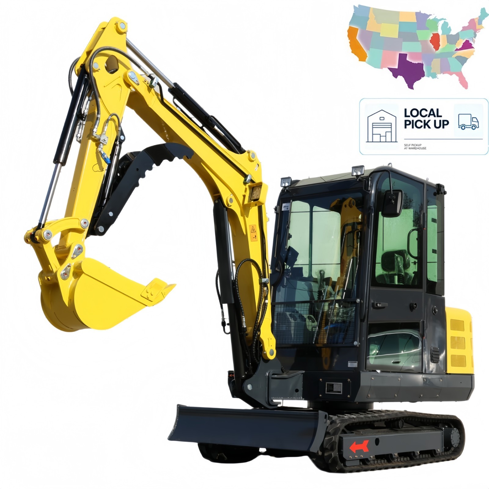 3.5Ton Mini Excavator Enclosed Cab Kubota Diesel Engine Side Swing Pick Up CA
