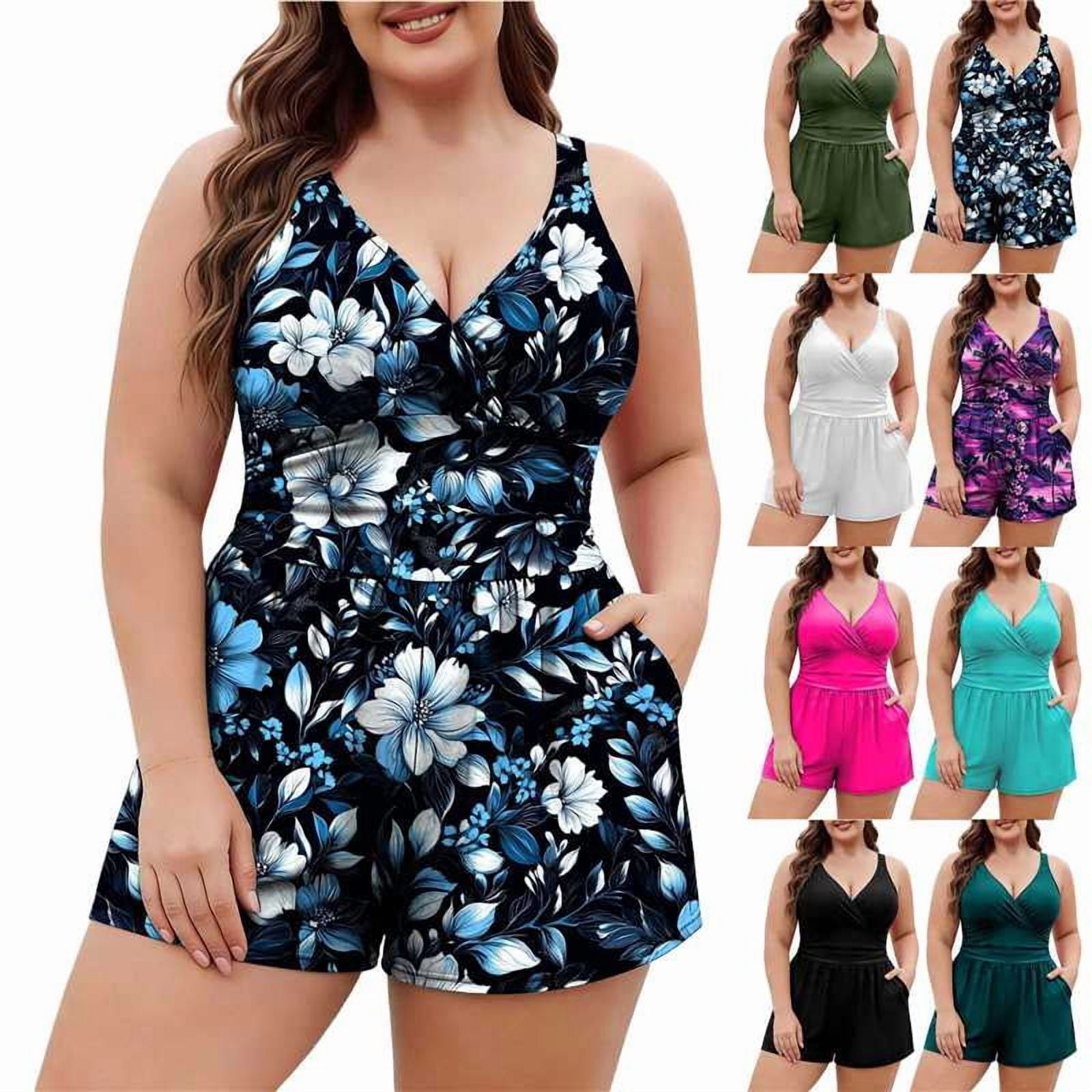 VBTAPA One Piece Swimsuits Women Plus Size Modest Swimsuit Boyleg Bathing Suit V Neck Wrap Swimwear with Pockets White L