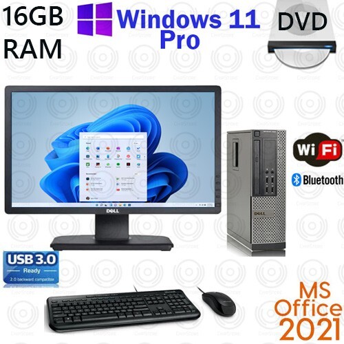 Windows 11 Dell i3 16GB RAM 1TB 20″ LCD WiFi Desktop Computer PC Office 2021