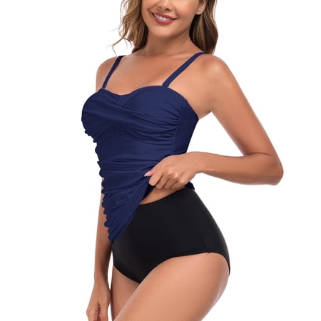 Relleciga Tankini Swimsuits Set for Women Tankini Bathing Suit Vintage 2 Piece Tummy Control Tankini Top with Swim Skirt Push up Swimwear