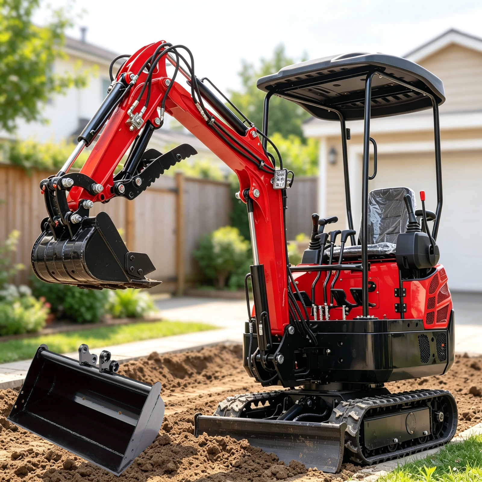 USA Stock MMS 1.6T Crawler Mini Excavator+Free 800mm Bucket-Duty 13.5 HP Gasolin