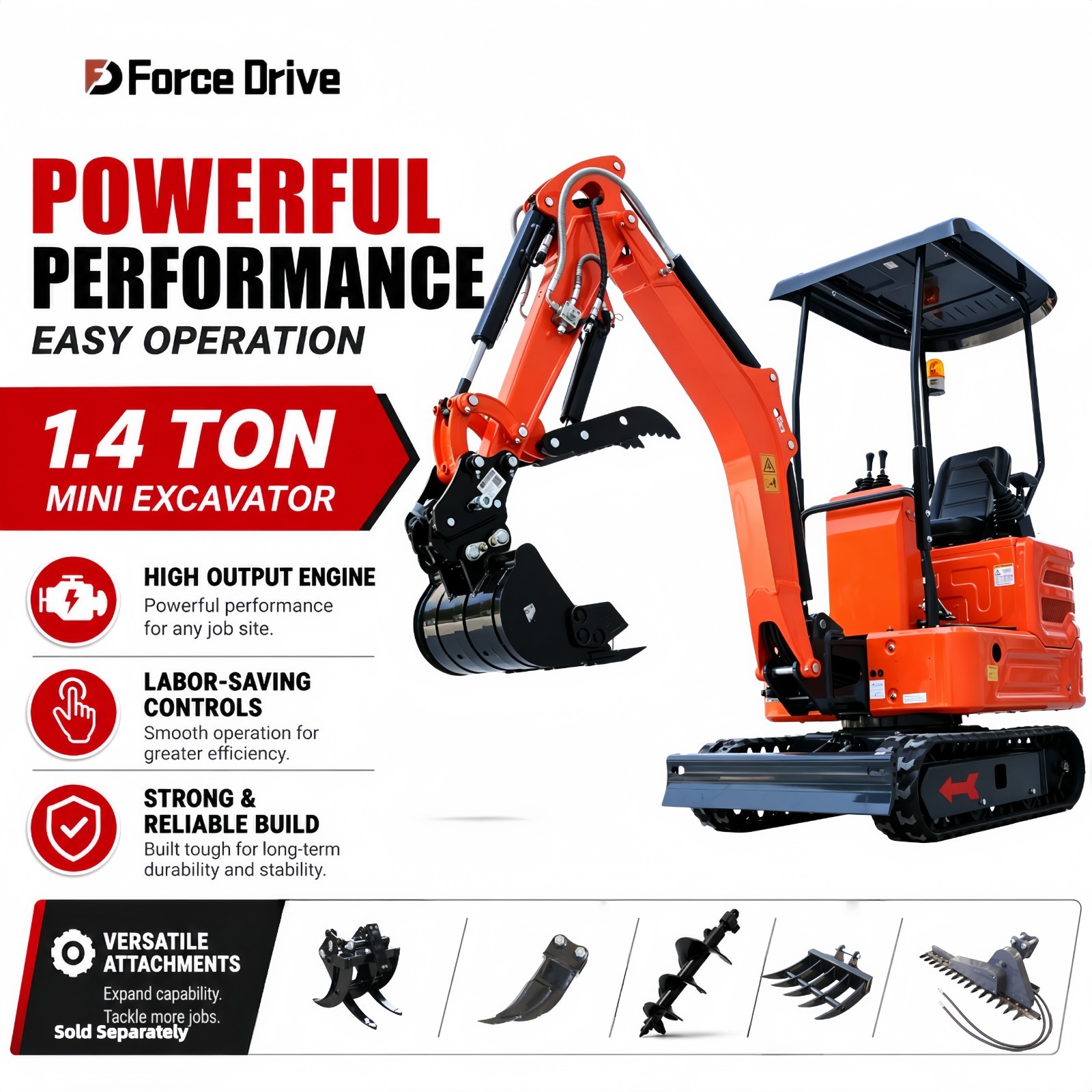 1.4 Ton Mini Excavator B&S Engine Side Swing Hydraulic Thumb Free Quick Hitch