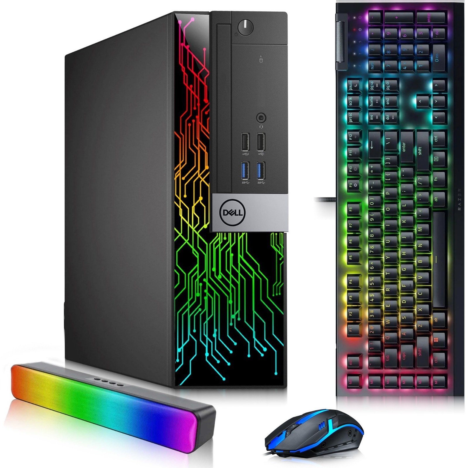 Dell 3040 RGB Gaming PC i5-6th 8GB 1TB SSD AMD RX-550 RGB-KB&M & Soundbar Win11