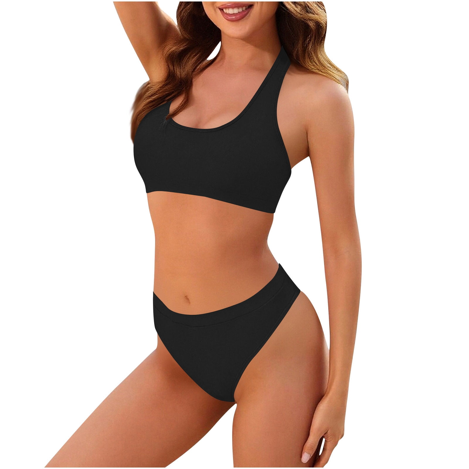 MGDXOX Bathing Suit for Women 2 Piece High Waisted Bikini Set Sporty Swimsuits Bathing Suit with Bottom for Teen Girls Black XXL