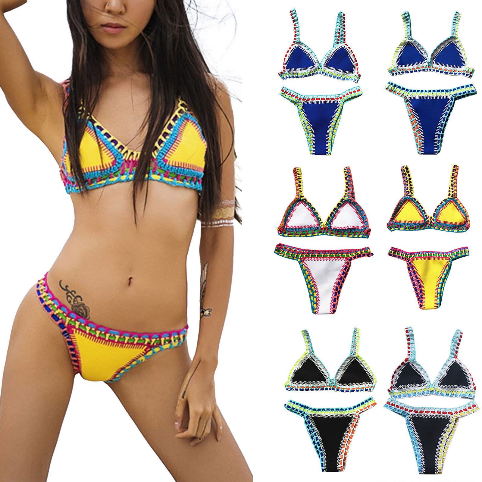 Lispipm High Waisted Bikini for Women 2 Pces Swimsuit High Cut Adjustable Straps Bathing Suit for Summer Vacation Black M