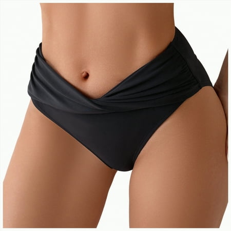 Godom Women’s Twist Bikini Bottom Moderate High Cut Swimsuit Bottom Cross V Cut Ruched Ruffles Bathing Suit Bottoms S-XL