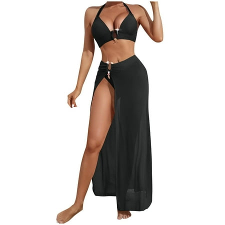 asdoklhq Swim Suits for Women 2026 Fashion Comfortable Bikini Women’s Plain Color Swimsuit Bikinis Black M