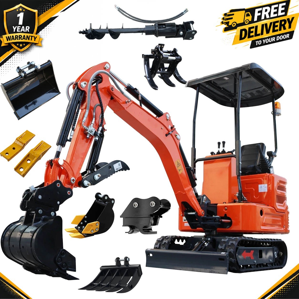 1.4Ton Mini Excavator 13.5HP B&S Hydraulics Thumb Side Swing + 7 Attachments