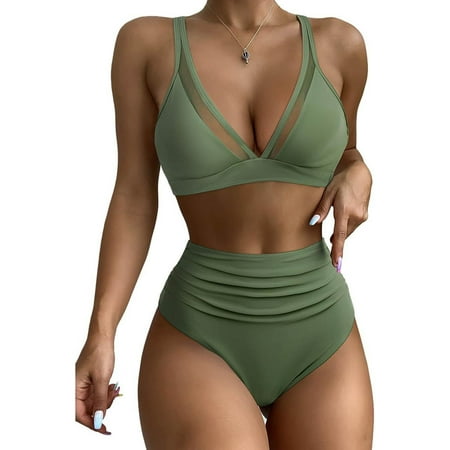 Wycnly Womens Swimsuits Tummy Control Swimsuit for Women Tummy Control Swimsuit Bikini Set Summer with Padded Ladies High Waist Push up Bathing Suit Swimsuits for Women