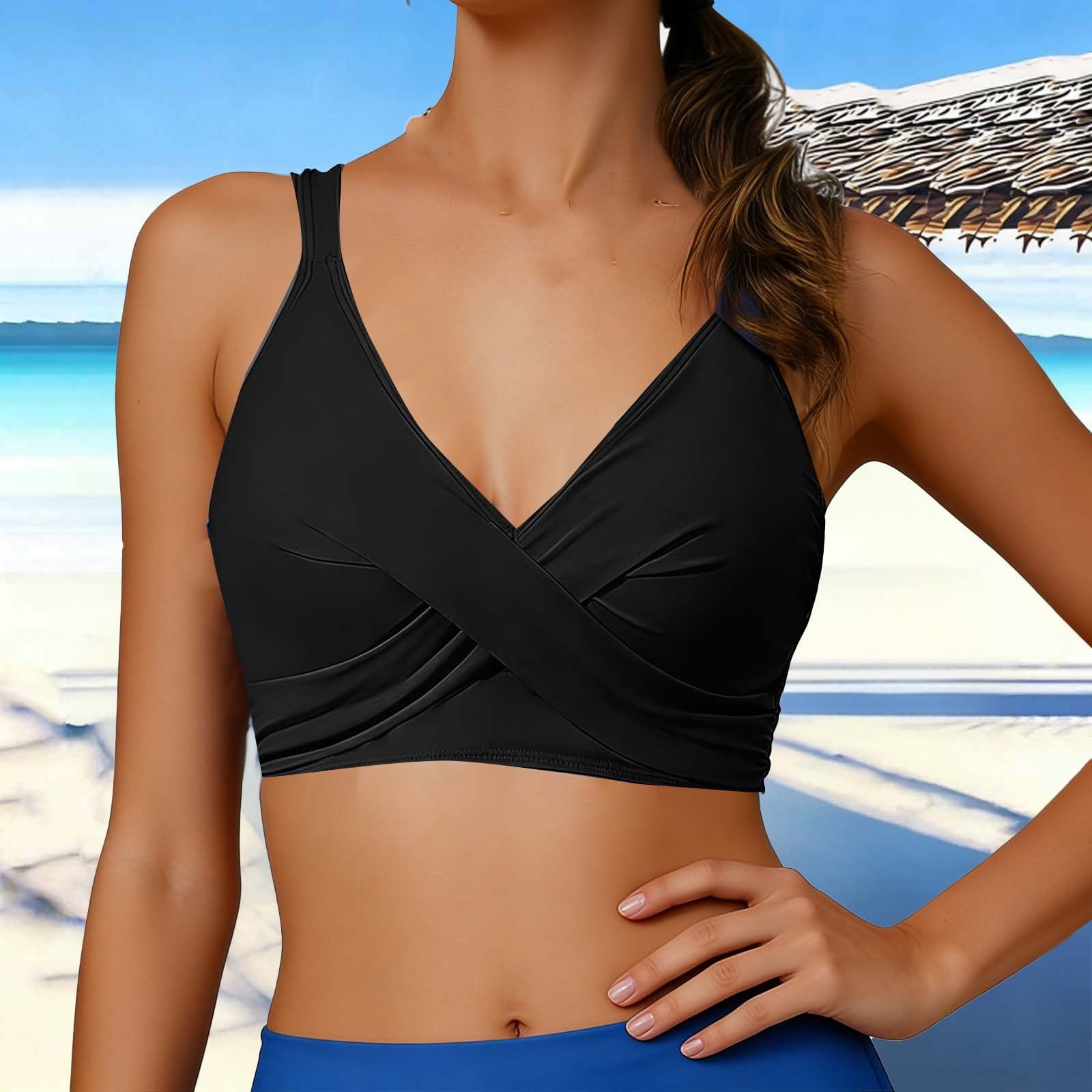 Xucatan Women’s High Waisted Tankini Swimsuits Two Piece with Removable Pads Push Up Tops, Tummy Control Modest Swimwear Plus Size Summer Beach Vacation Outfits Gift
