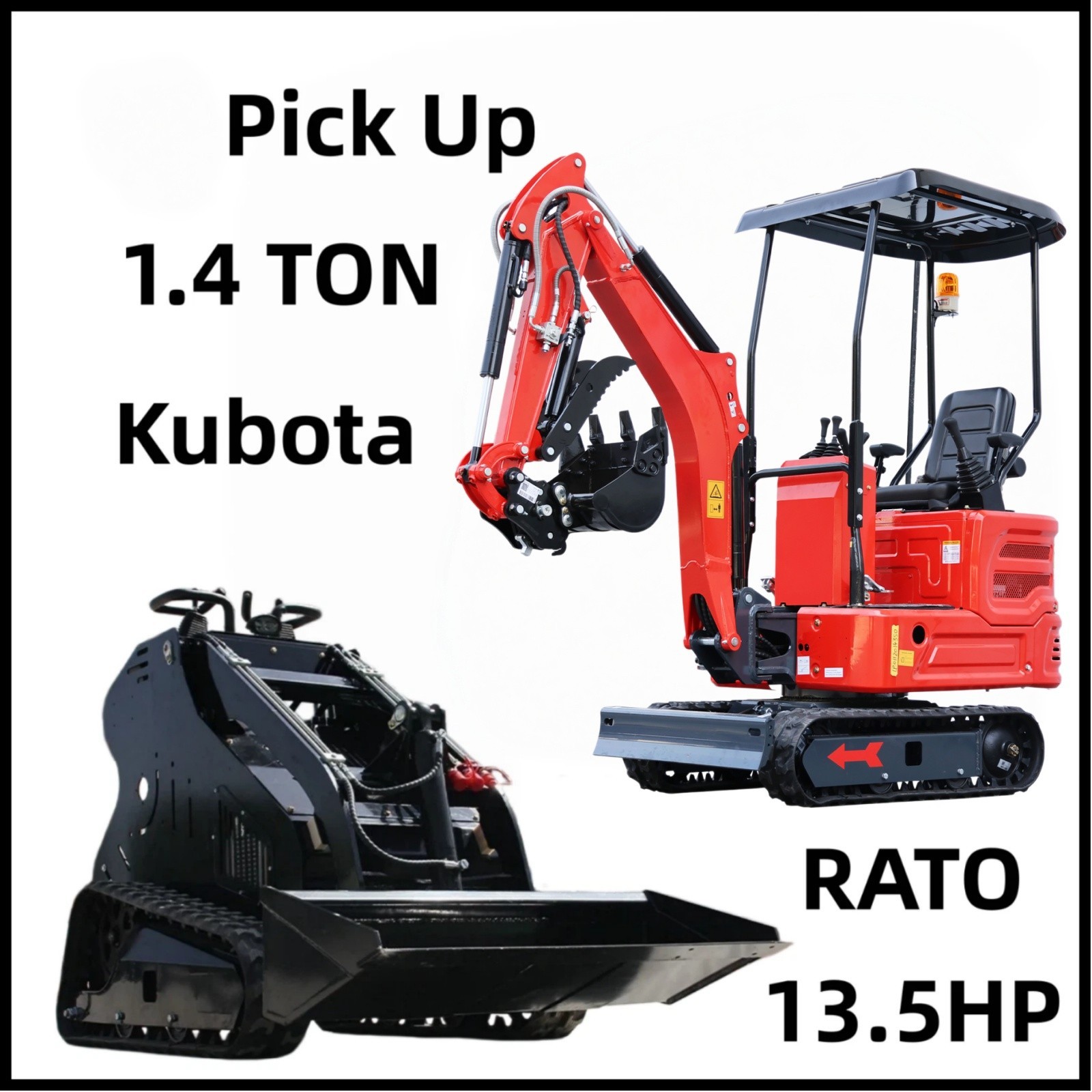 1.4 Ton Mini Excavator Kubota Diesel Engine Side Swing + 13.5HP Rato Skid Steer