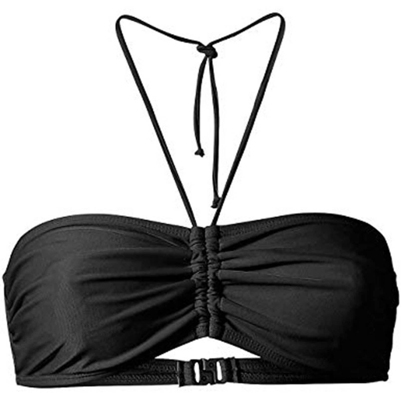 Gaecuw Women Bikini Top Plus Size Swimsuit for Women Halter Swimwear Top Sleeveless Slip On Closure Swimsuits Solid Bathing Suits Beachwear Beach Vacation Outfits Resort Wear Black L