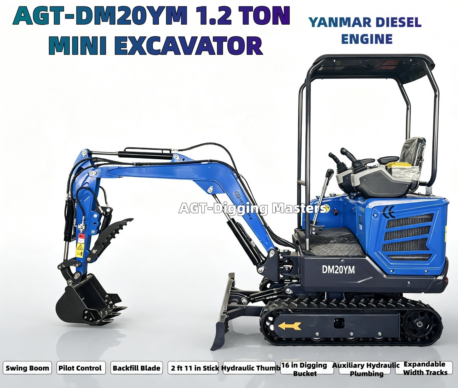 AGT DM20YM Mini Excavator Yanmar Diesel Engine Pilot Control Expandable Track