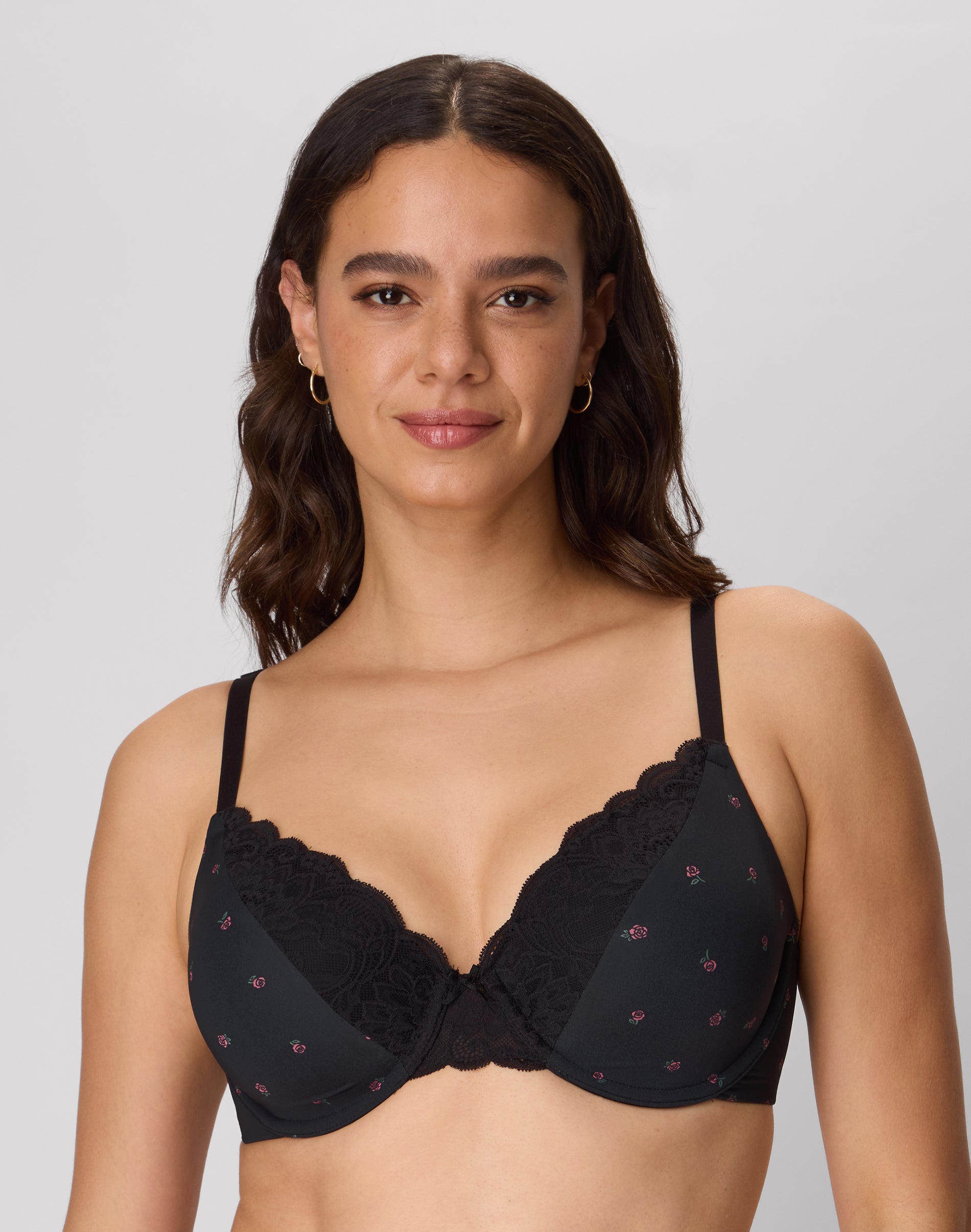 Maidenform Comfort Devotion Convertible Underwire Bra, Full Coverage Black Rosebud Romance Print 34B Women’s