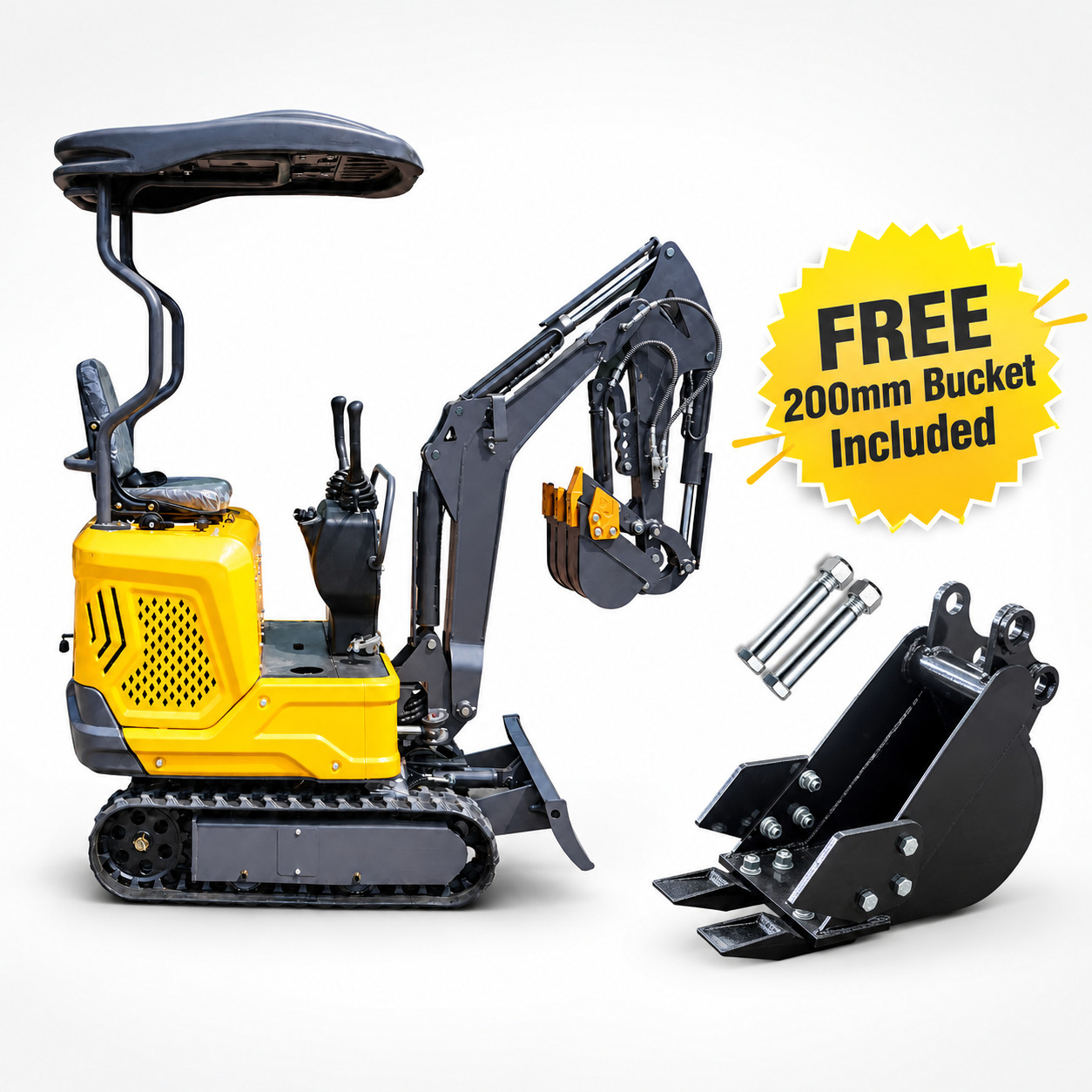 1.2 Ton Mini Excavator Diesel Crawler Digger 400mm Bucket + FREE 200mm Bucket