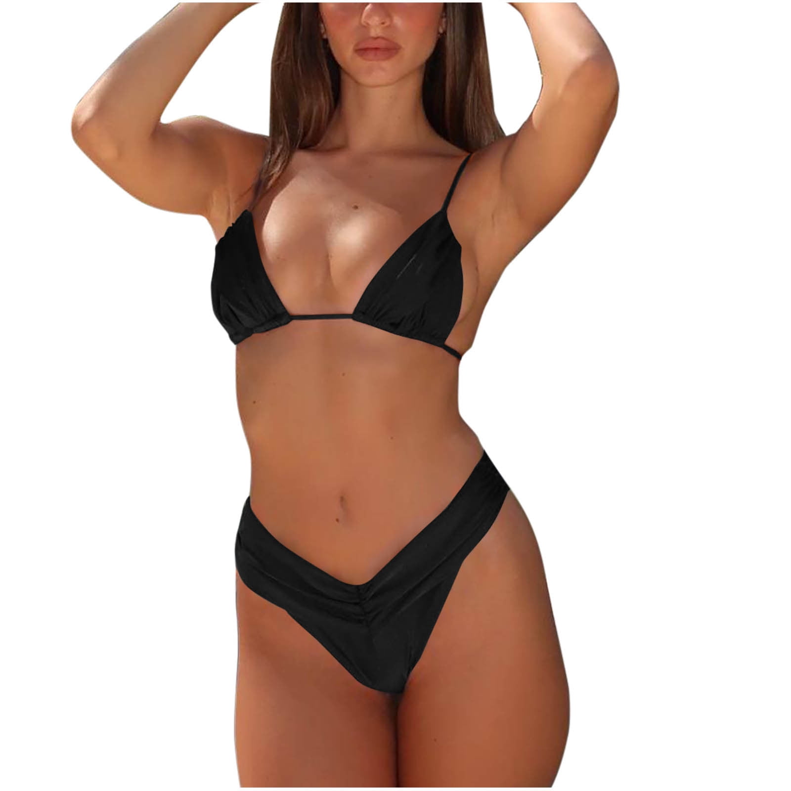 Bixock Swimsuit for Women,Bikinis Sets for Women,Women’s Swimsuit Solid Color Ruched Ties Swimsuit and Shorts Fashion Bikini 2 Piece Set