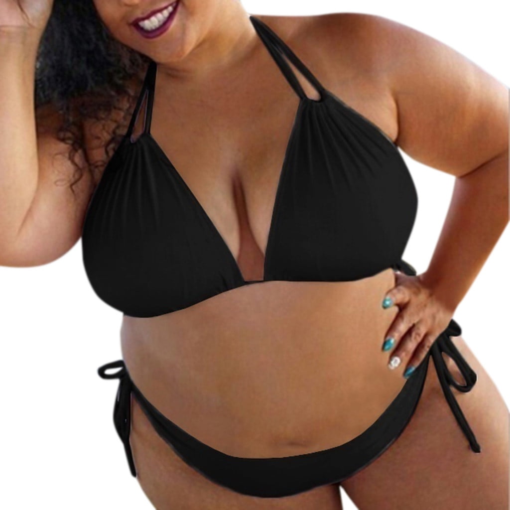 VerPetridure Women’s Plus Size Bikini Sets Two Piece Swimsuit High Waisted V Neck Triange Halter Bathing Suit for Women