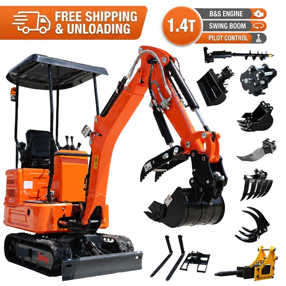 1.4Ton Mini Excavator Side Swing Pilot Control 13.5HP B&S Gas Power+ Attachments