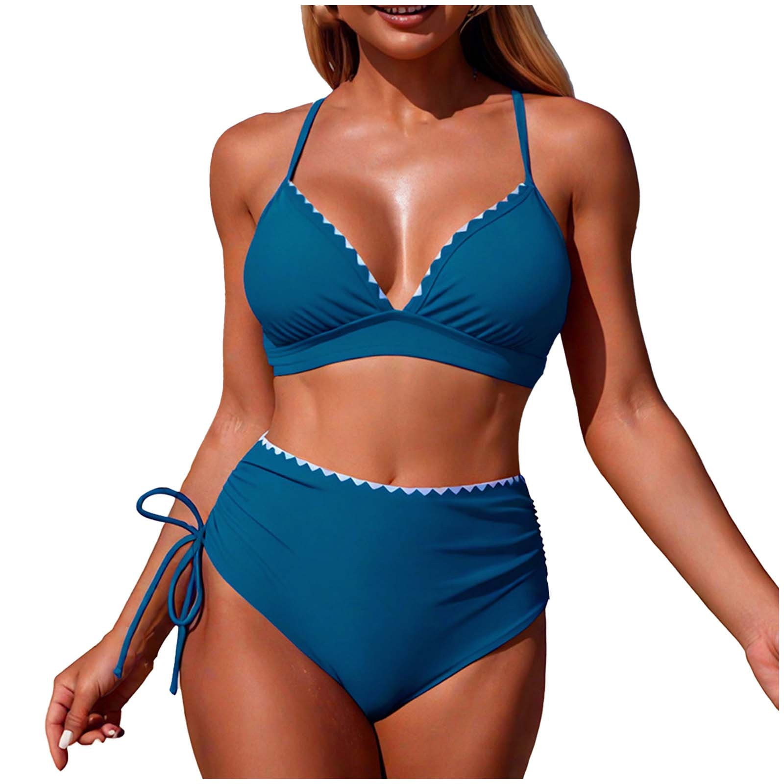 HAPIMO Bikini Set for Women Two Piece Bathing Suits Spaghetti Straps Swimwear with Bottom Tropical Hawaii Hot Summer Beach Vacation Swimsuits Sky Blue M