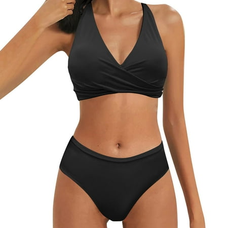 Pimfylm High Waisted Swimsuits for Women Bathing Suits Bikini Sets Bikini Sets Tummy Control(Black,M)