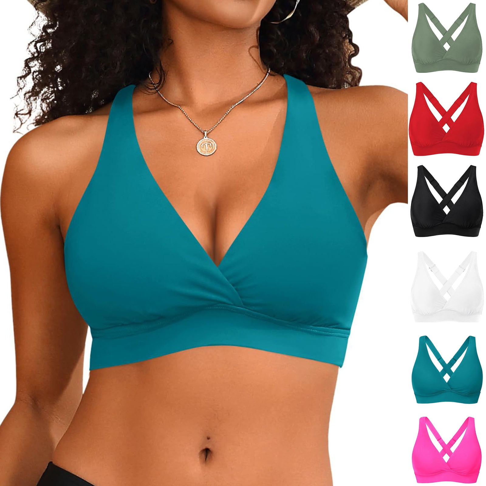 YanHoo Women’s Bikini Tops Ruched Backless Bathing Suits Summer Beach Vacation Swimsuit