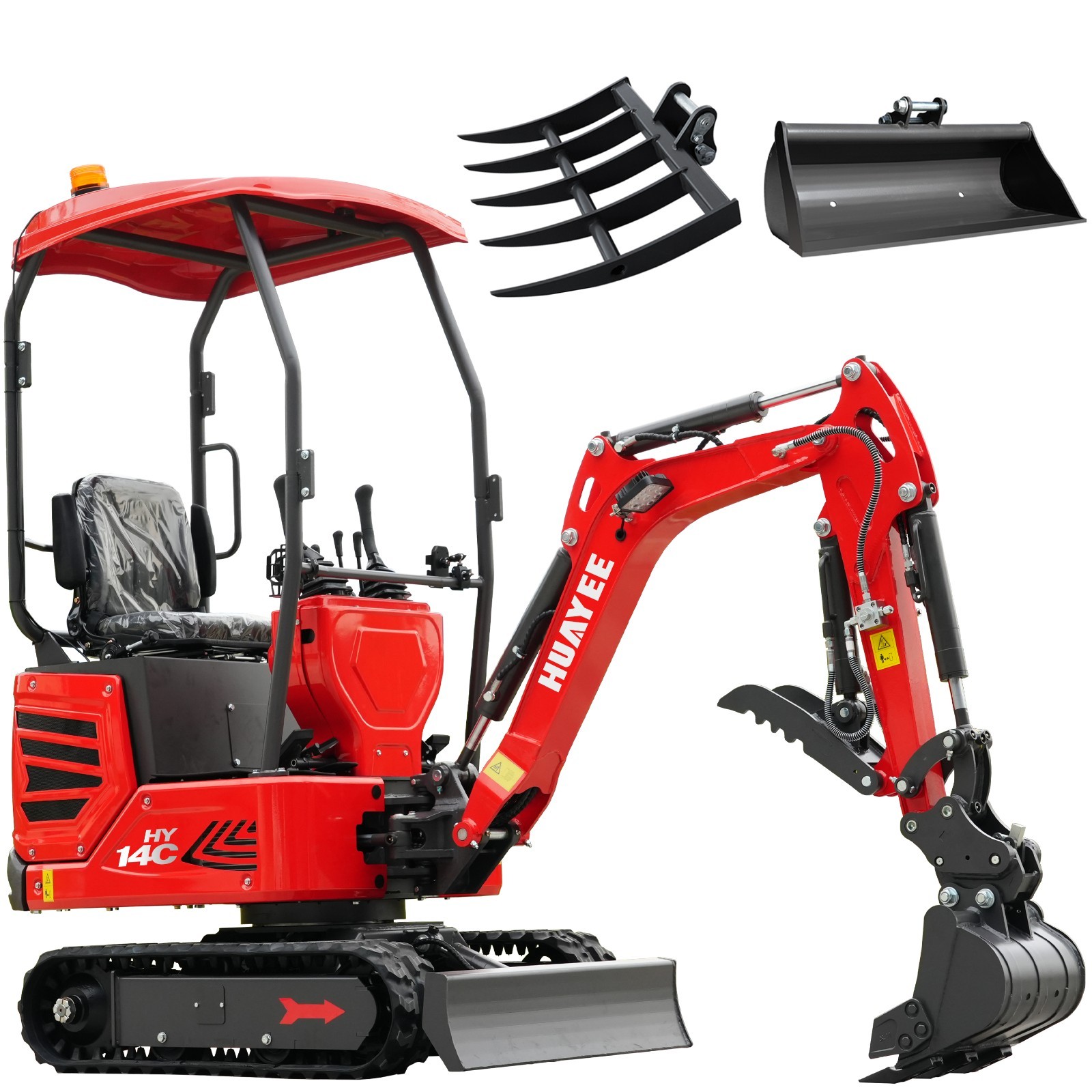 HY14C+800MM Bucket+Rake 1.4Ton Mini Excavator 13.5hp Gas B&S Engine Side Swing