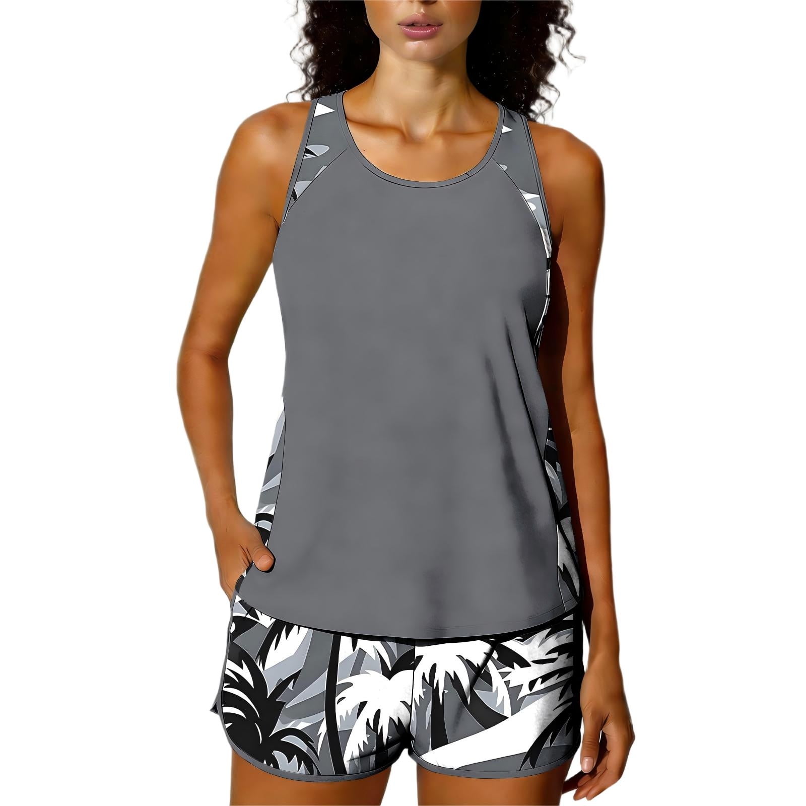 RQYYD Blouson Tankini Swimsuits for Women Tummy Control Two Piece Bathing Suits with Sporty Pockets Swim Shorts