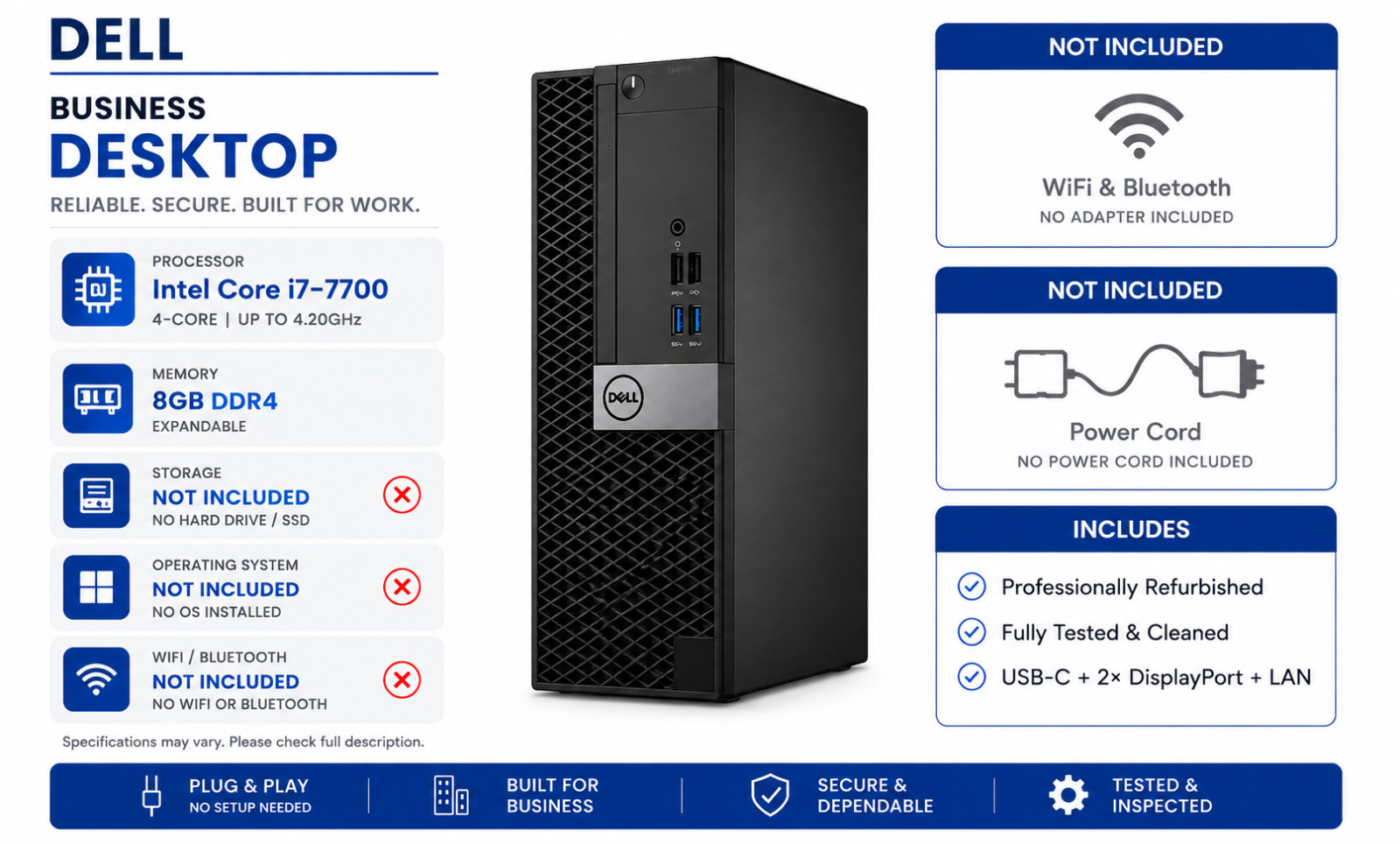 Dell OptiPlex SFF Desktop PC Intel i7 7500 8GB RAM  No SSD/OS computer PC