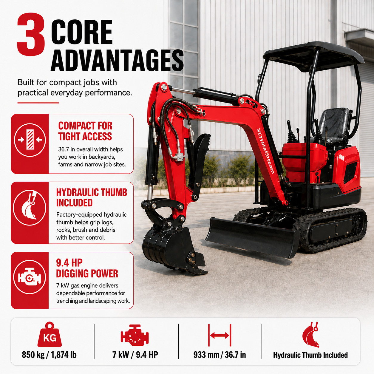 X-ultimate XII 13.5-horsepower B&S EPA engine excavator Hydraulic thumb clamp