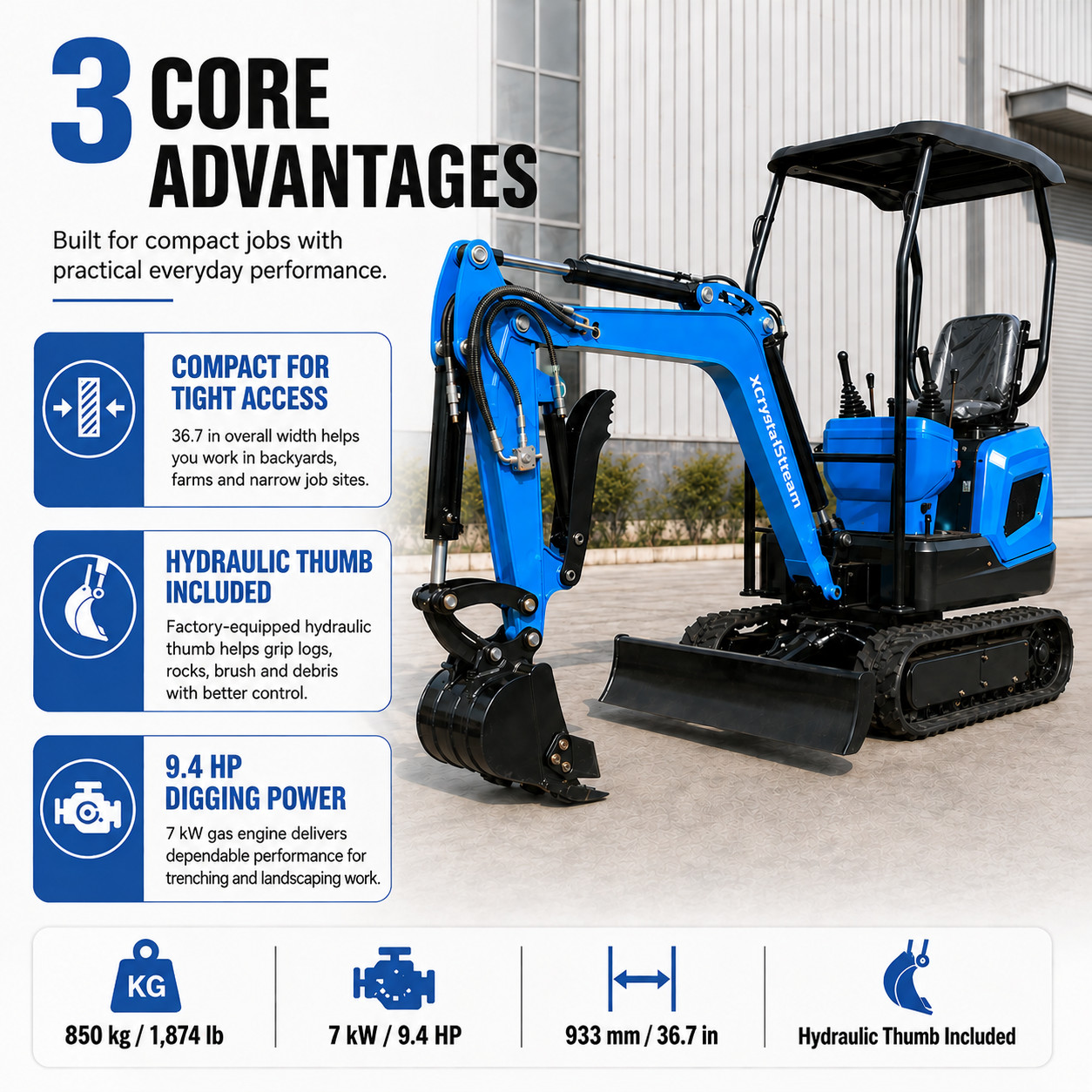 X-ultimate XII 13.5-horsepower B&S EPA engine excavator Hydraulic thumb clamp