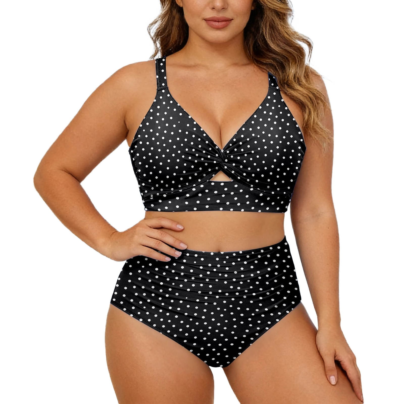 Laipiong Womens Plus Size Two Piece Swimsuits Tummy Control Front Cross High Waisted Floral Print Bikini Bathing Suits with Bottoms Swimwear