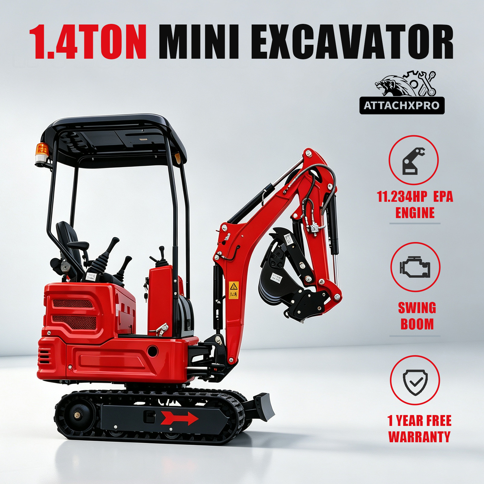 1.4T Mini Excavator Side Swing Kubota Diesel Engine Tracked Digger Quick Hitch