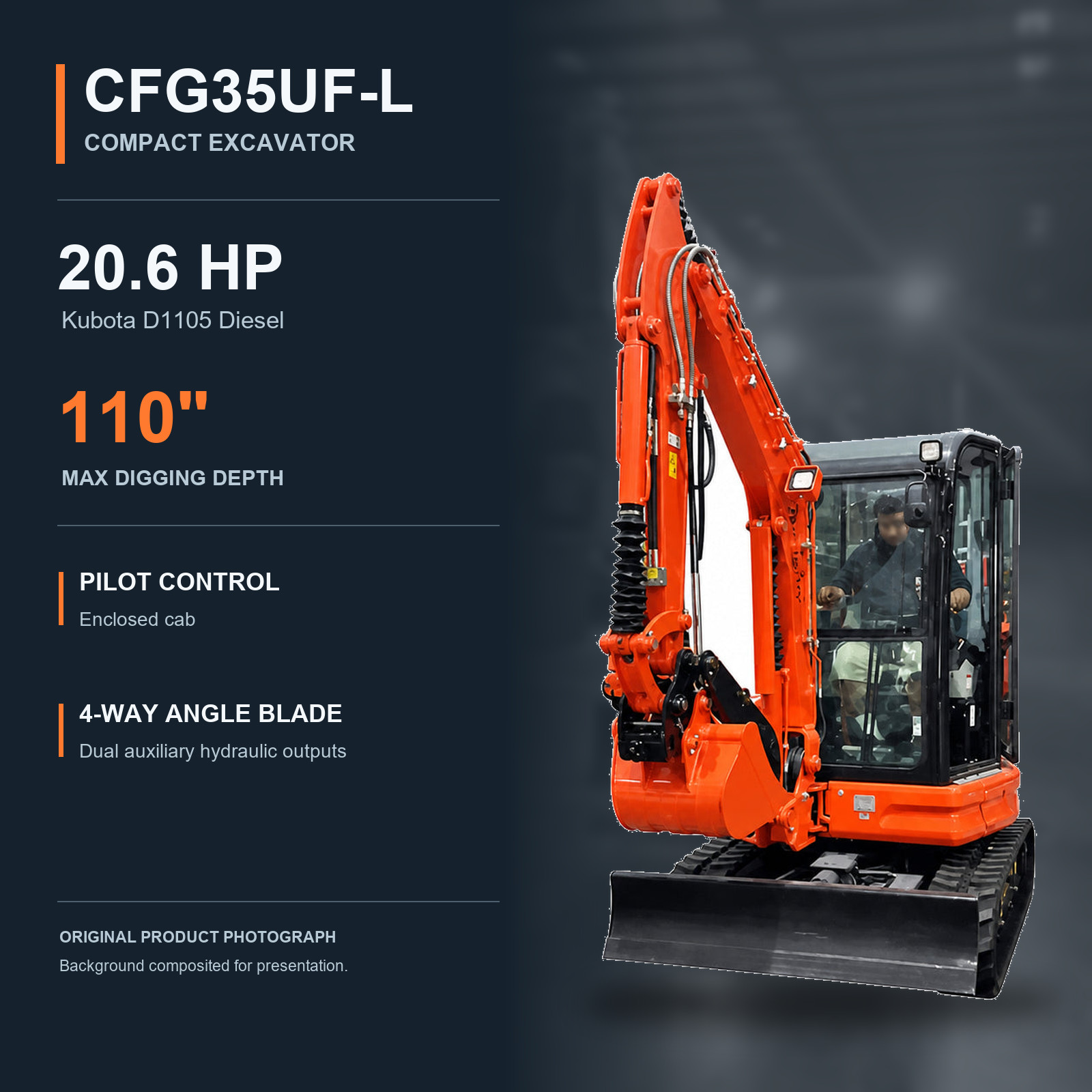 AGT Industrial Enclosed Cab Mini Excavator Kubota Diesel Pilot Control CFG35UF-L