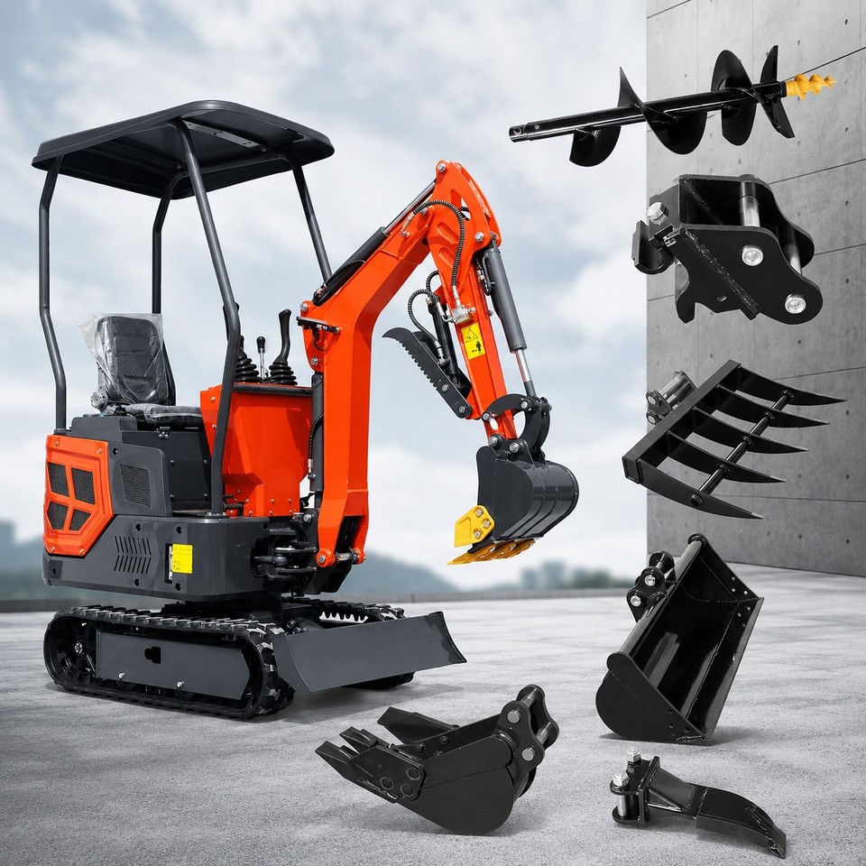 1.4 Ton Mini Excavator Hydraulic Thumb Clamp & 4/6 Attachments Free Shipping EPA